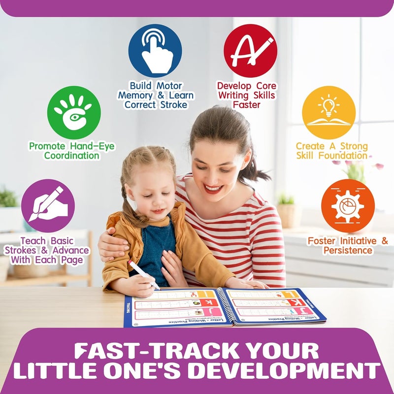 iHarPro Preschool Learning Activities - 52 Pages Handwriting Practice Tracing Books for Kids, Montessori Toys Kindergarten Educational Workbooks Age 3-6, with 12 Dry Erase Markers - Image 4